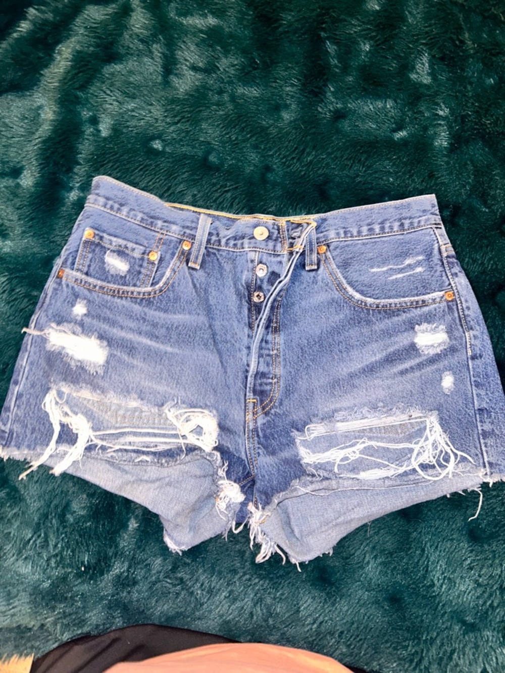 Levi's Distressed Frayed Hem Denim Shorts - Blue